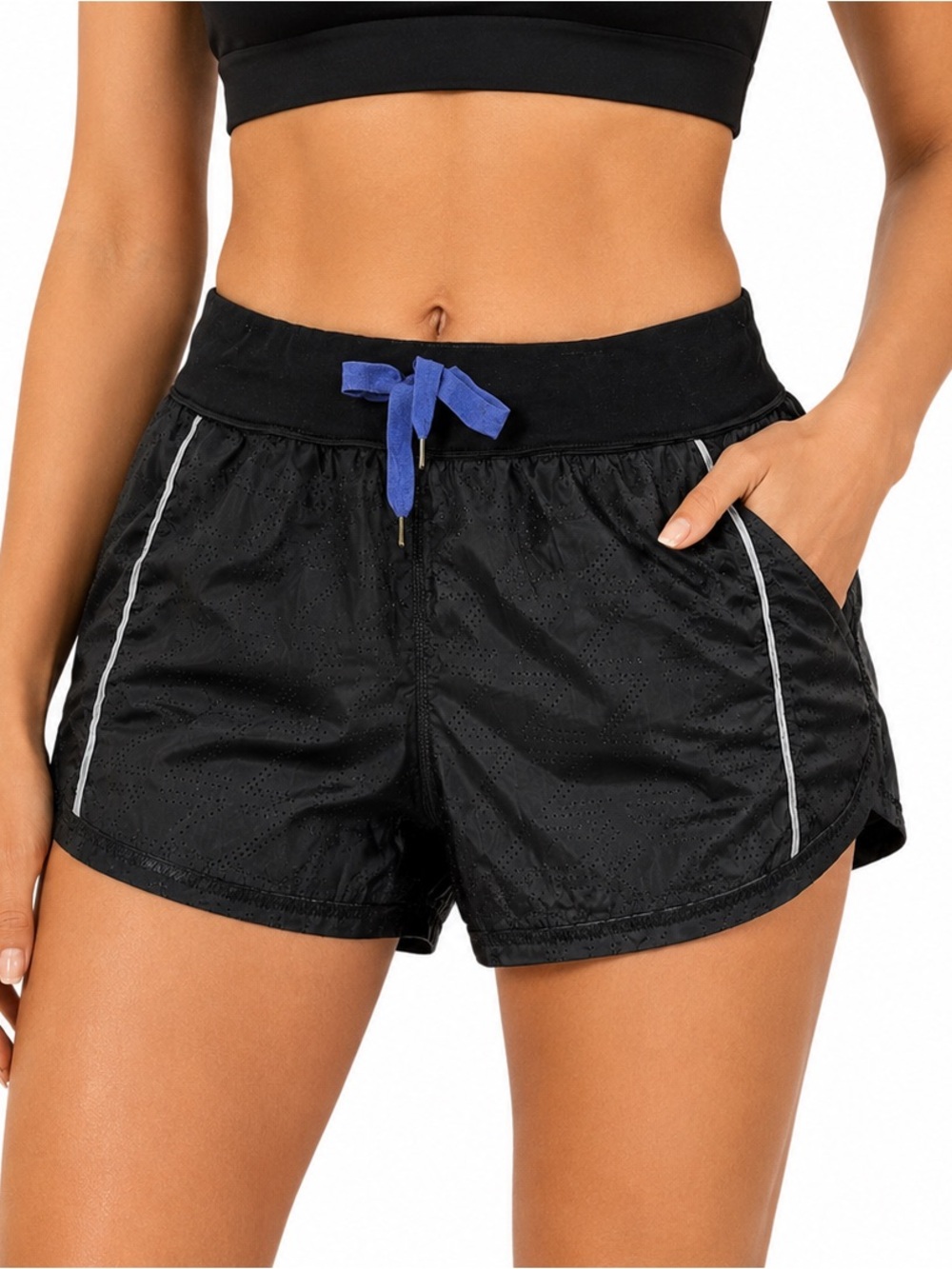Zella Women’s Running Shorts Size L Black Perforated Lined Athletic Drawstring